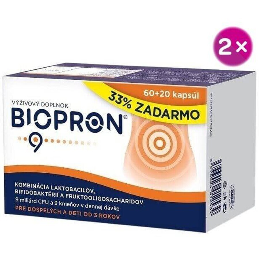 Biopron 9 Combinazione di lattobacilli, bifidobatteri e fruttoligosaccaridi 2 x 80 capsule