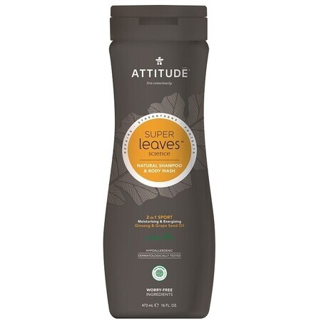 Attitude Men's Shampoo and Body Soap (2in1) Super leaves with detoxifying effect, normal hair 473 ml