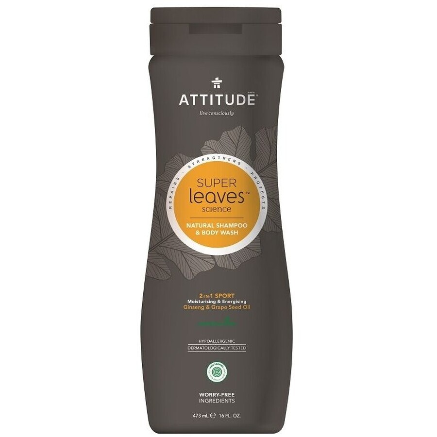 Attitude Men's Shampoo and Body Soap (2in1) Super leaves with detoxifying effect, normal hair 473 ml