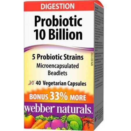 Webber Naturals Probiotico completo 10 mil millones. Bono 40tbl 40 cápsulas