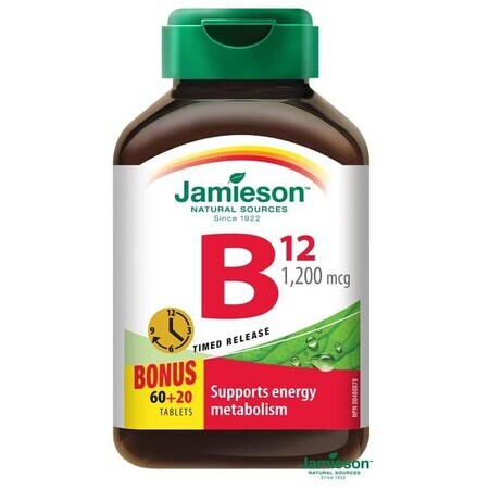 Jamieson Vitamine B12 methylcobalamine 1200 μg slow-release 80 tbl. 80 tabletten