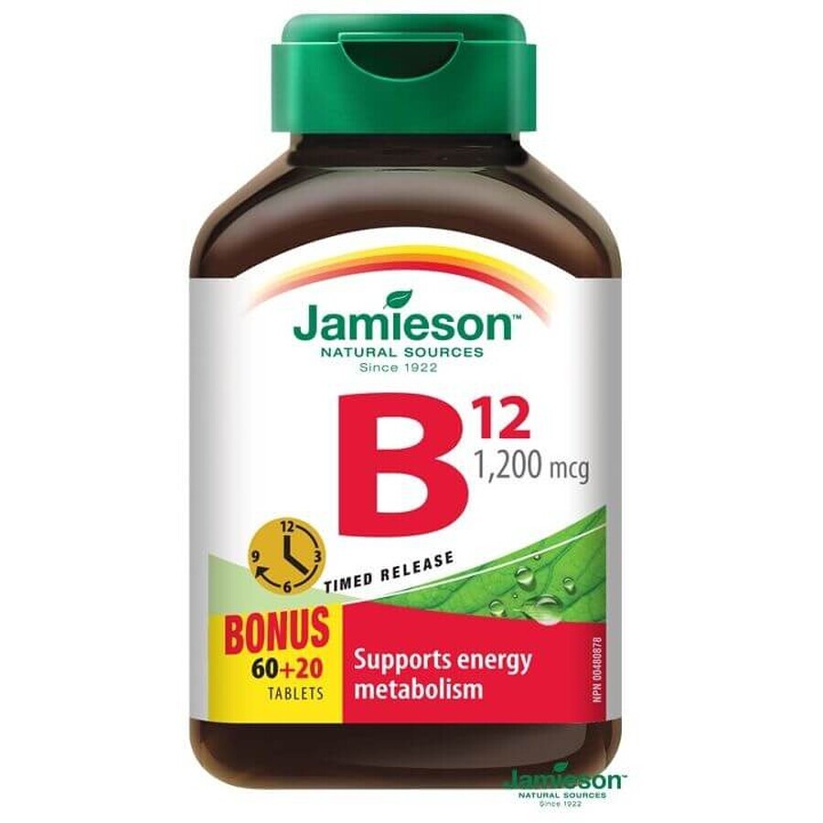 Jamieson Vitamine B12 methylcobalamine 1200 μg slow-release 80 tbl. 80 tabletten