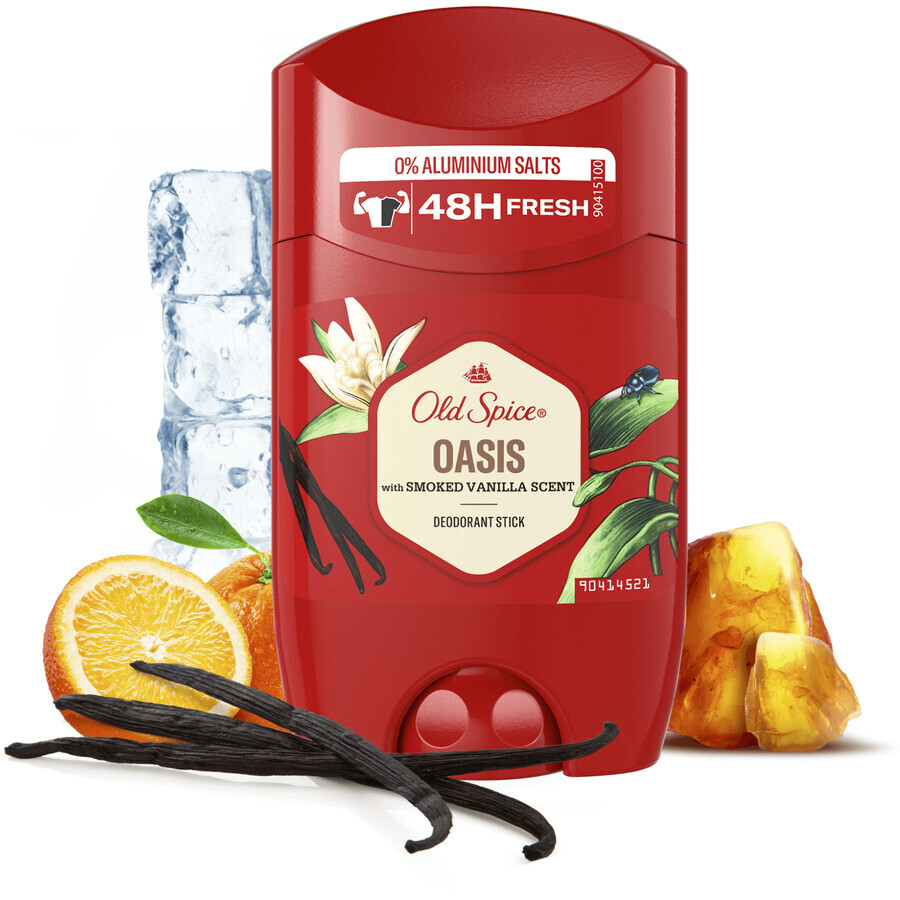 Old Spice Oasis Deodorante solido per uomo, 48 ore di freschezza con una fragranza di vaniglia fumosa 50 ml