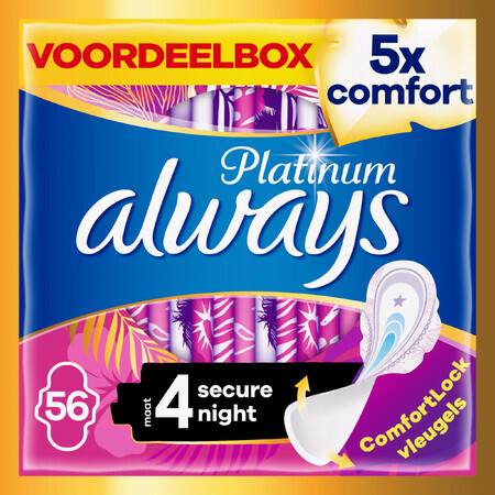 Always Ultra Sanitary Pads Secure Night (size 4) with X-Wings, 56 pcs