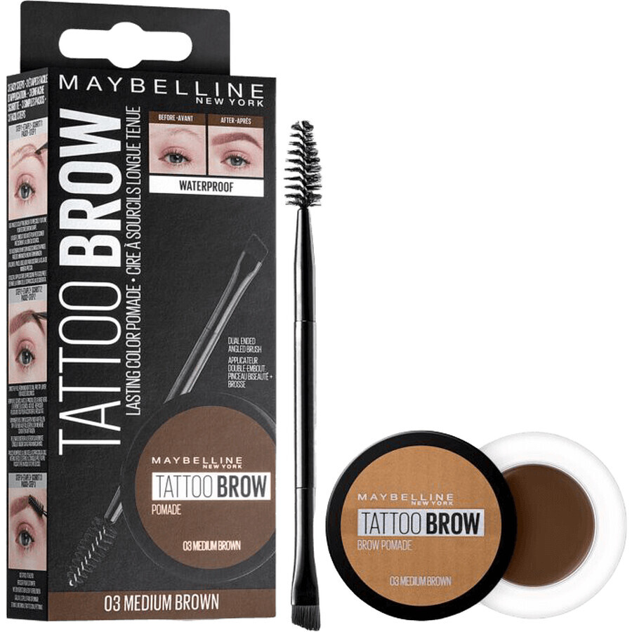 Maybelline New York Tatoo Brow Gel Wenkbrauw Pomade 03 Medium Bruin 4 g