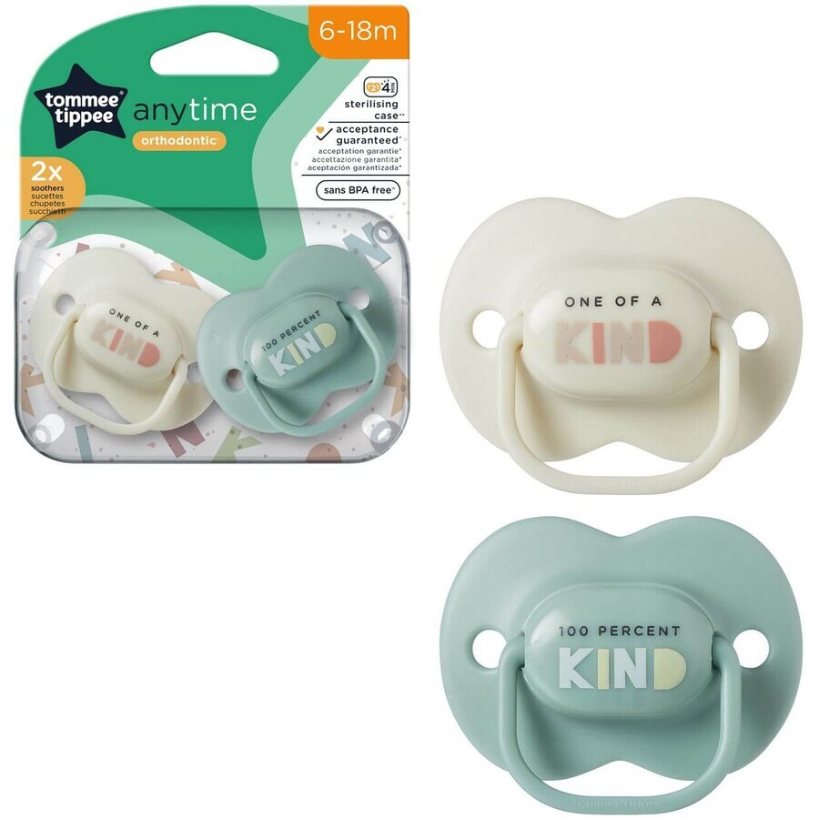 Tommee Tippee CTN AnyTime sucette en silicone, 6-18m, plusieurs couleurs 2 pcs