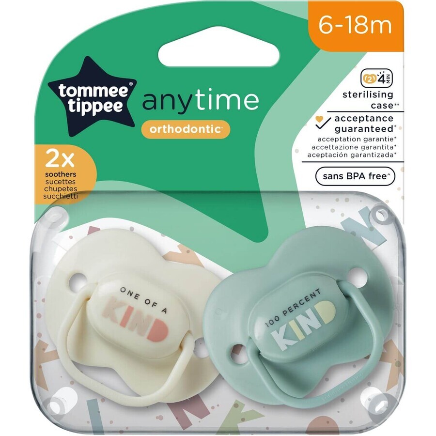 Tommee Tippee CTN AnyTime sucette en silicone, 6-18m, plusieurs couleurs 2 pcs