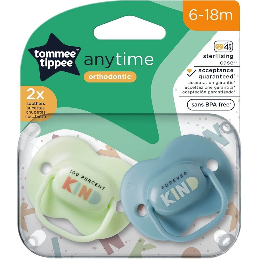 Tommee Tippee CTN AnyTime sucette en silicone, 6-18m, plusieurs couleurs 2 pcs