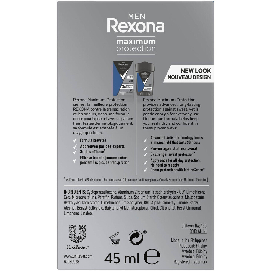 Rexona Men Máxima Protección Fragancia Limpiadora 45 ml