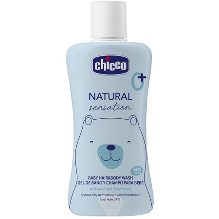 Șampon Chicco Natural Sensation pentru păr și corp cu aloe și mușețel 0m+, 200 ml