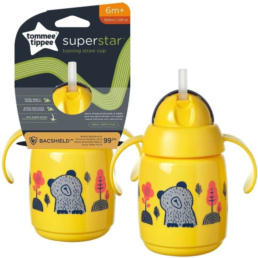 Tommee Tippee Superstar, 6m+, taza que no fluye, amarillo 300 ml