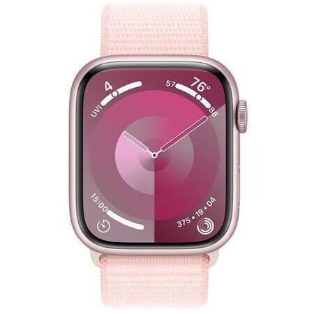 Apple Watch Series 9 GPS 45mm aluminum case with sport strap, pink