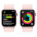 Apple Watch Series 9 GPS 45mm aluminum case with sport strap, pink