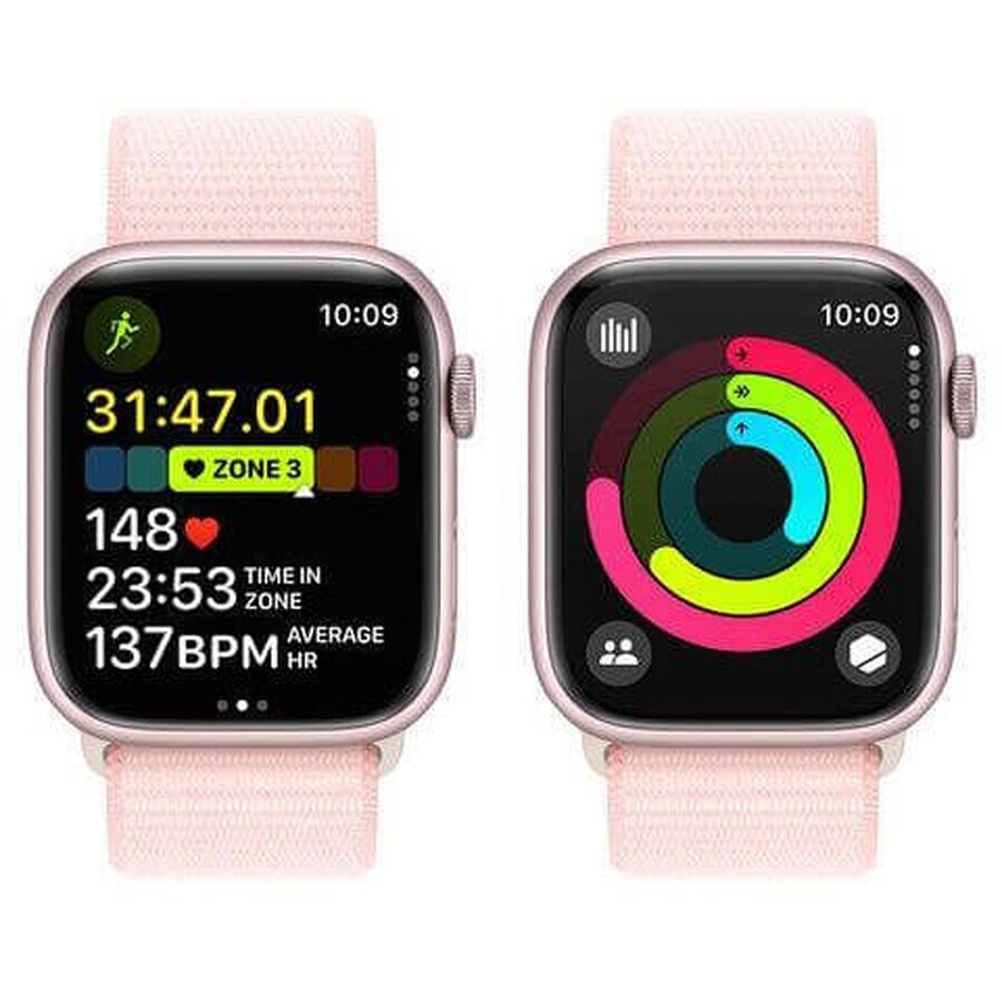 Apple Watch Series 9 GPS 45mm aluminum case with sport strap, pink