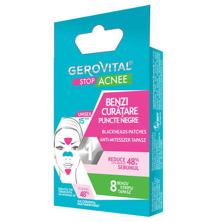 Gerovital Stop Acné Tiras Limpiadoras Puntos Negros, 8 piezas, Farmec