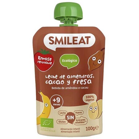 Smileat Biologisch zakje amandel-, appel-, bananen-, aardbeien-, rijst- en cacaomelk 9M+ 100 g