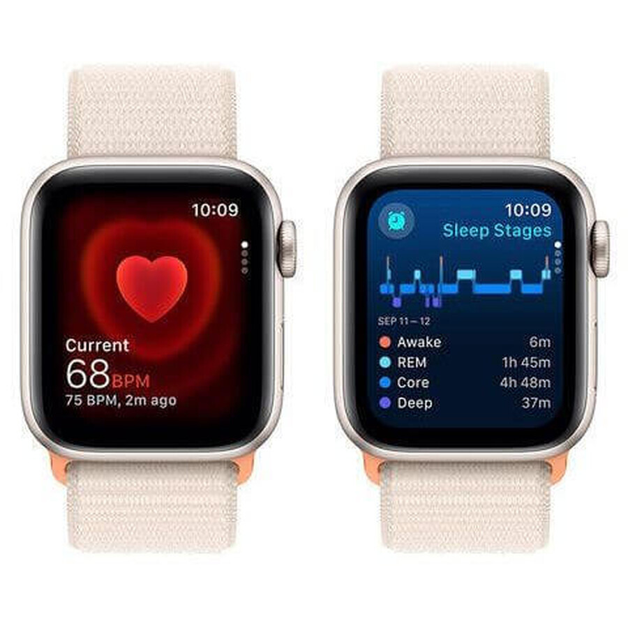 Apple Watch SE GPS 44mm carcasă din aluminiu cu buclă sport, Starlight