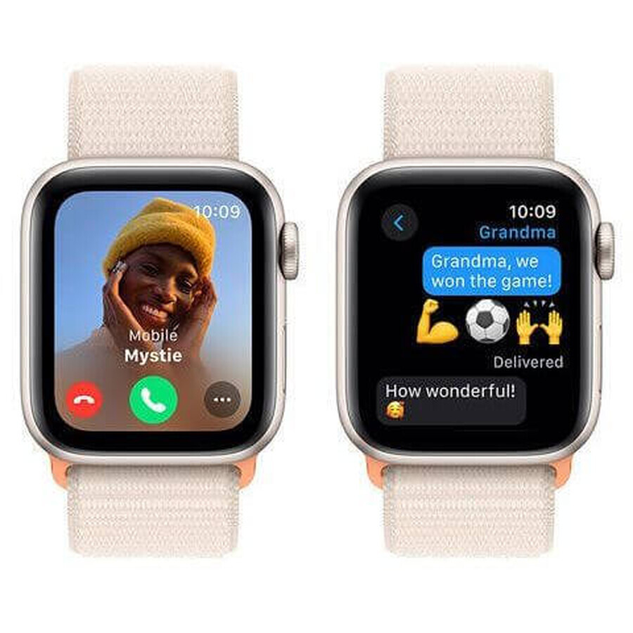 Apple Watch SE GPS 44mm carcasă din aluminiu cu buclă sport, Starlight