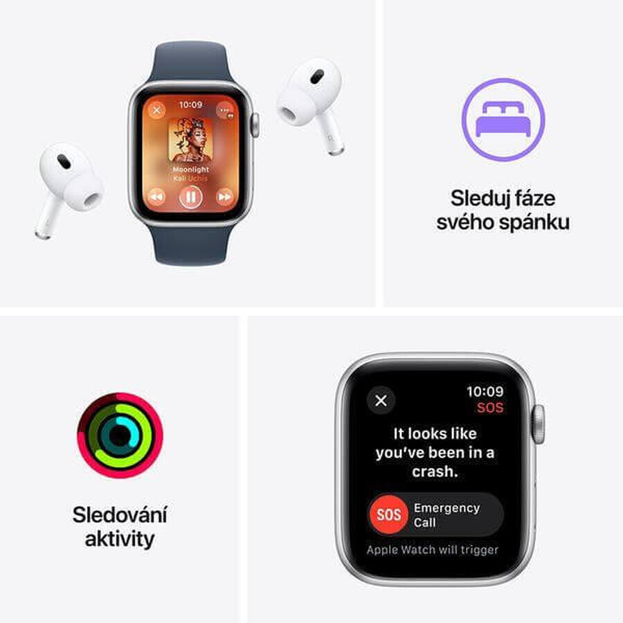 Apple Watch SE GPS 44mm carcasă din aluminiu cu buclă sport, Starlight