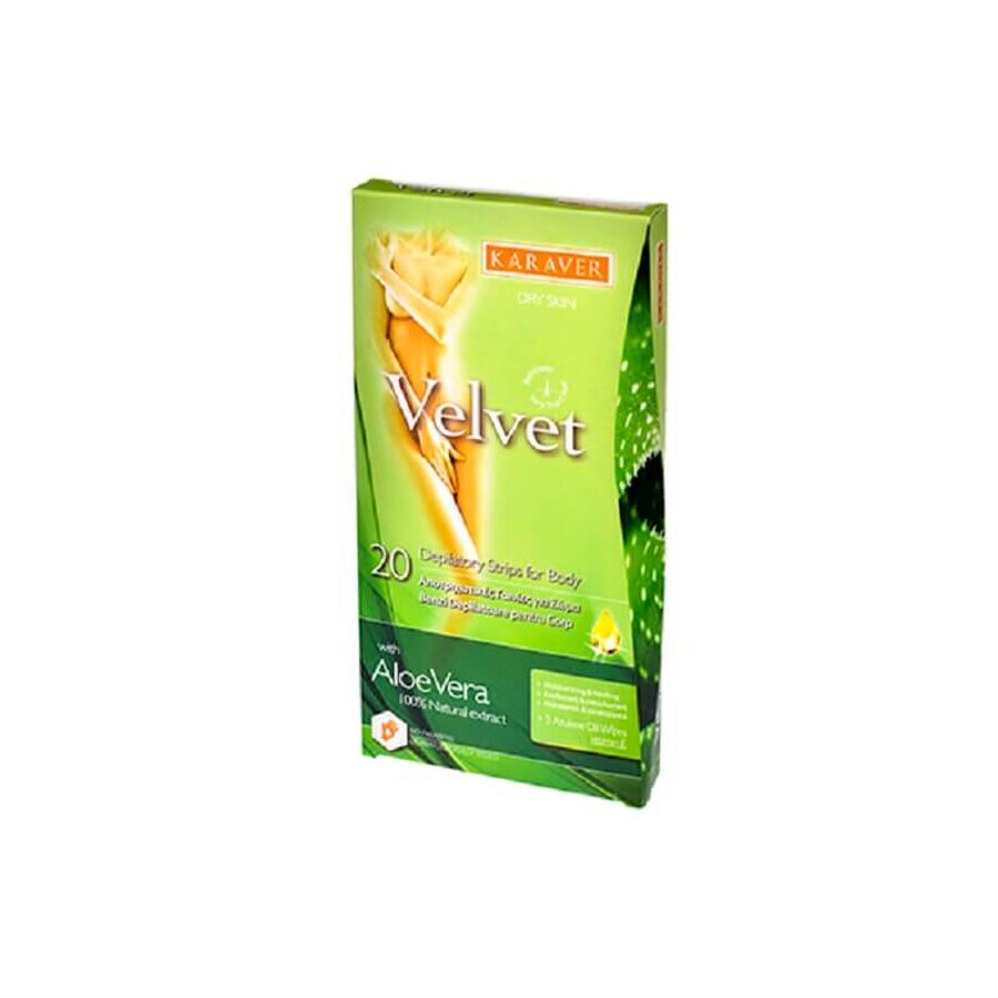 Tiras depilatorias corporales Velvet Aloe Vera, 20 piezas, Karaver