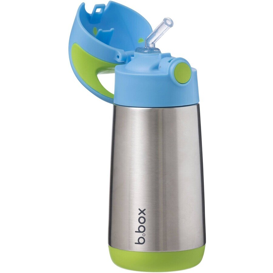 B. doosje Drinkthermosfles met blauw/groen rietje 350 ml