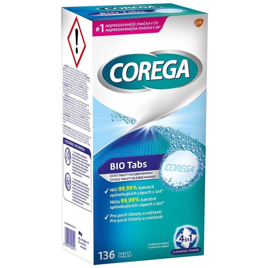 Corega Bio Tabs comprimés de nettoyage pour prothèses dentaires 136 pcs