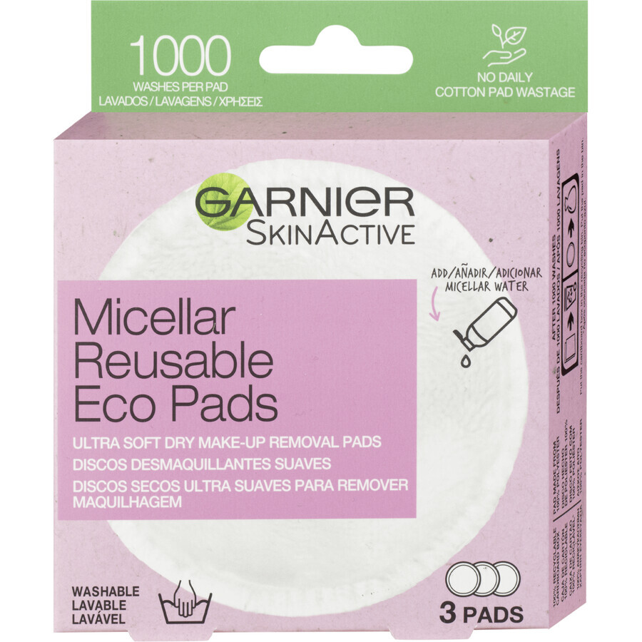 Garnier Tampoane reutilizabile pentru îndepărtarea machiajului Eco Pads 3 buc