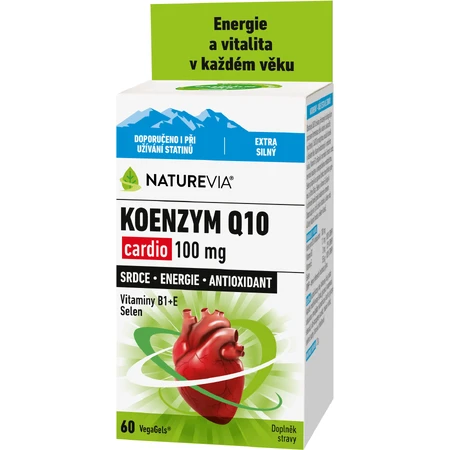 NatureVia KOENZYM Q10 cardio 100 mg, vitamine B1+E, seleniu 60 capsule