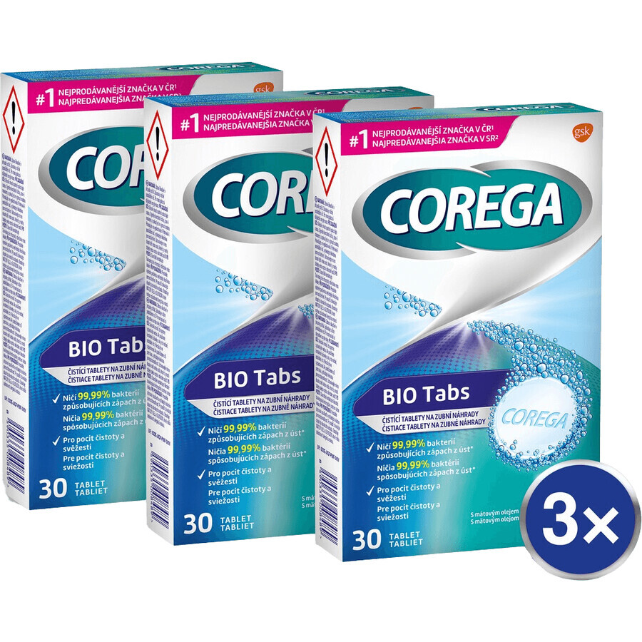 Corega Bio Tabs Comprimidos Antibacterianos 3 x 30 uds.