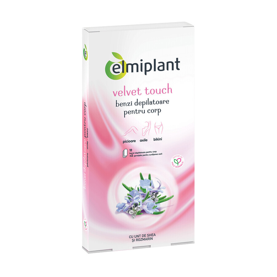 Velvet touch bandas depilatorias, 12 bandas + 2 toallitas, Elmiplant