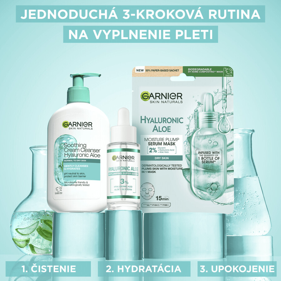 Garnier Skin Naturals Cremă de curățare calmantă cu acid hialuronic și aloe vera, 250 ml