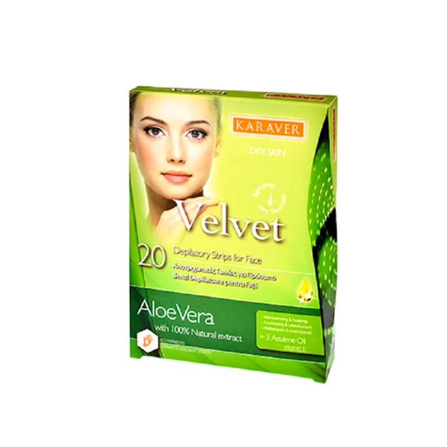 Benzi depilatoare pentru fata cu aloe vera Velvet, 20 bucati, Karaver