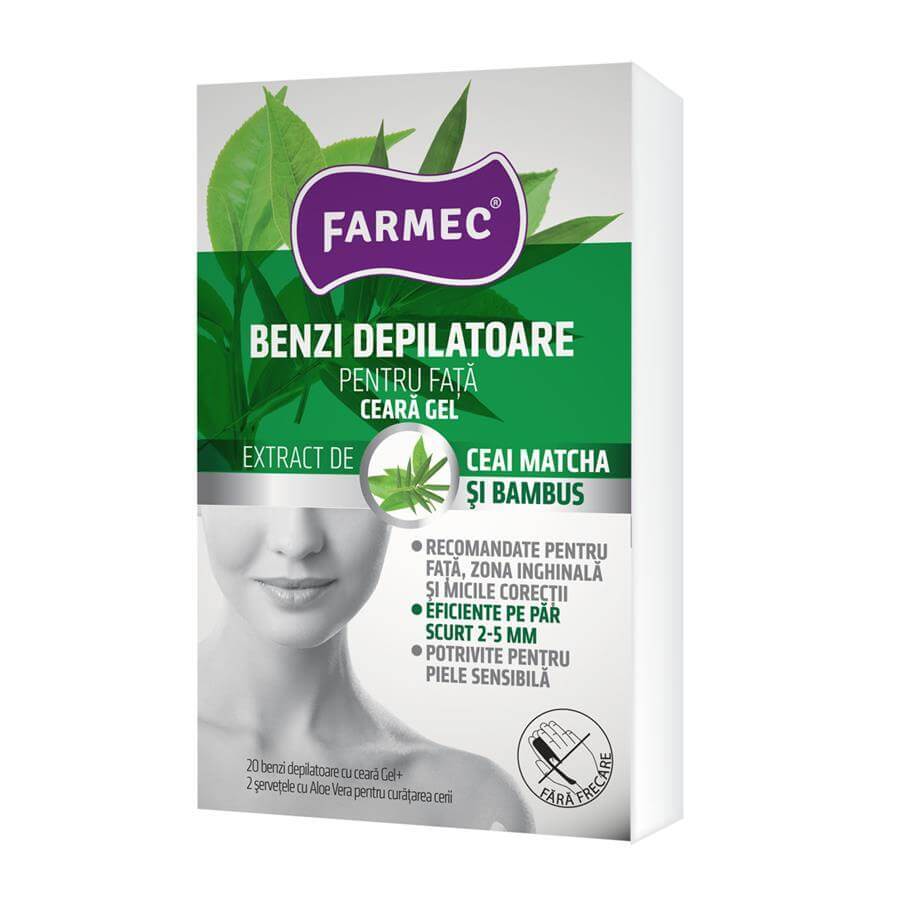 Bandas depilatorias para la cara con cera-gel, 10 x 2 piezas, Farmec