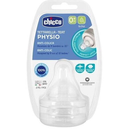 Chicco Biberon Soother Perfect 5/Well-Being fiziologic debit lent 0m+ 2 buc