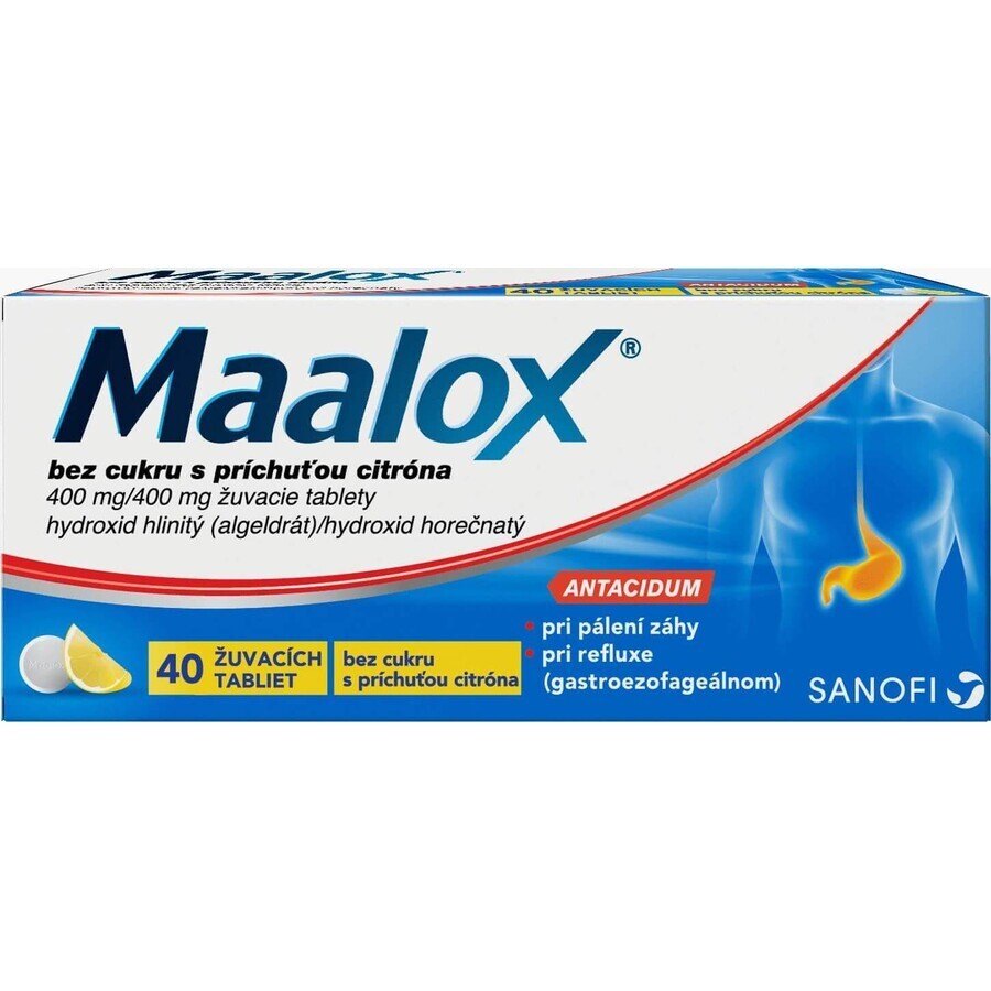 Maalox sin azúcar con limón masticable 40 comprimidos