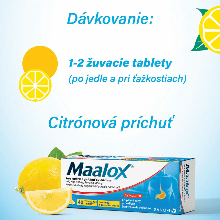 Maalox sin azúcar con limón masticable 40 comprimidos