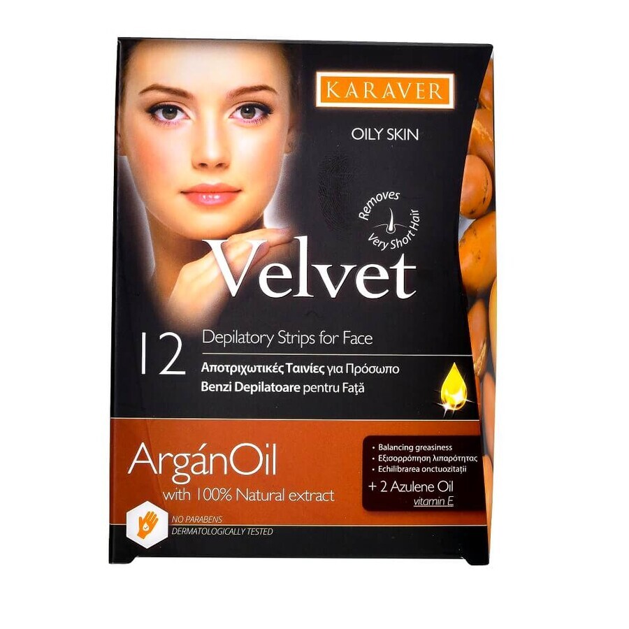 Benzi depilatoare pentru fata cu ulei de argan Velvet, 12 bucati, Karaver