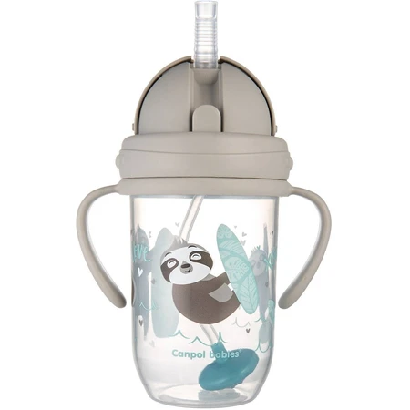 Canpol bebeluși Ceașcă fără curgere cu pai cu greutate 6m+ Animale exotice gri 270 ml