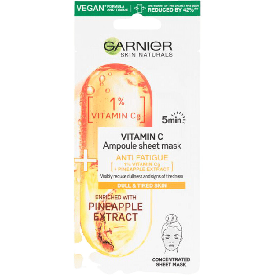 Garnier Skin Naturals Ampollas de resistencia en mascarilla textil con vitamina C y extracto de piña 15 g