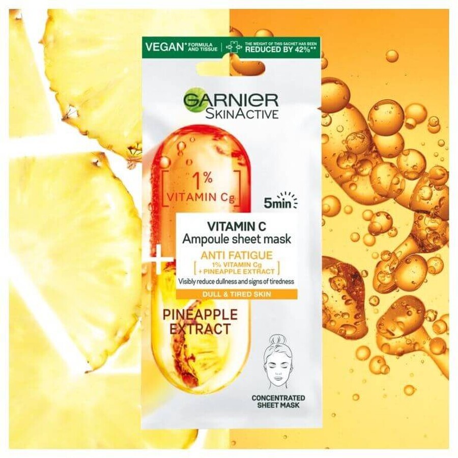 Garnier Skin Naturals Ampollas de resistencia en mascarilla textil con vitamina C y extracto de piña 15 g