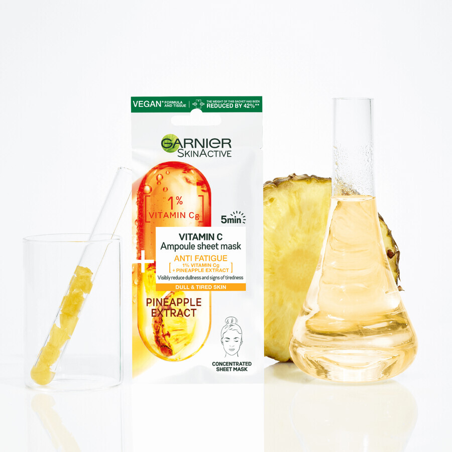 Garnier Skin Naturals Ampollas de resistencia en mascarilla textil con vitamina C y extracto de piña 15 g