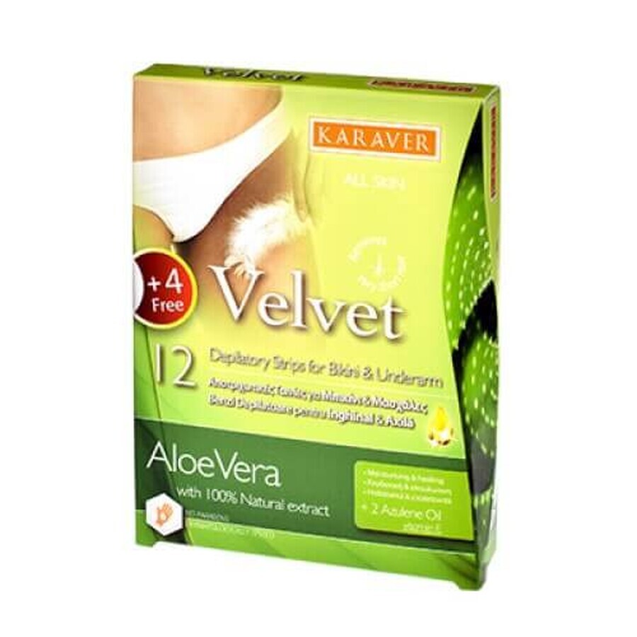 Benzi depilatoare pentru linia bikinilor cu aloe vera Velvet, 12 bucati, Karaver