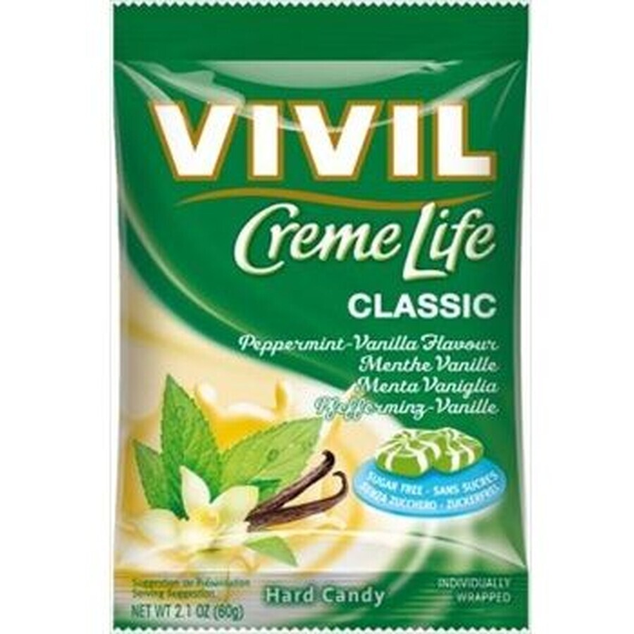 Bombones Vivil Bombones Creme Life Clásico Vainilla Menta Crema de Vainilla Gotas sin Azúcar 110 g