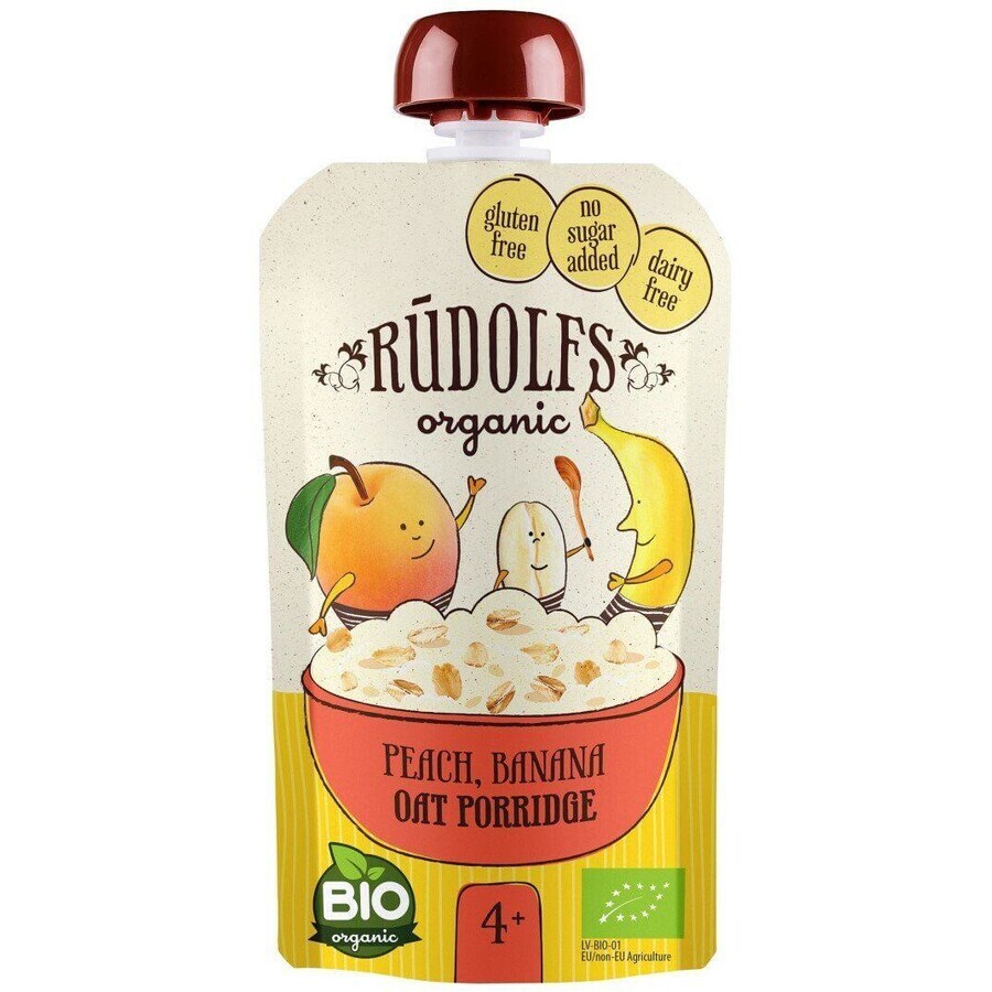 Rudolfs Bio-Fruchtsnack glutenfrei Pfirsich, Banane, Hafervollkornflocken 110 g