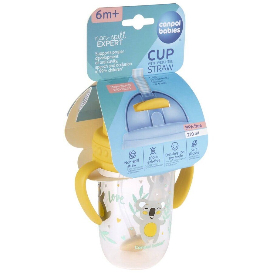 Canpol baby Non-flowing cup with straw with weight 6m+ Exotic animals yellow 270 ml