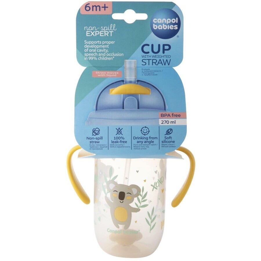 Canpol baby Non-flowing cup with straw with weight 6m+ Exotic animals yellow 270 ml