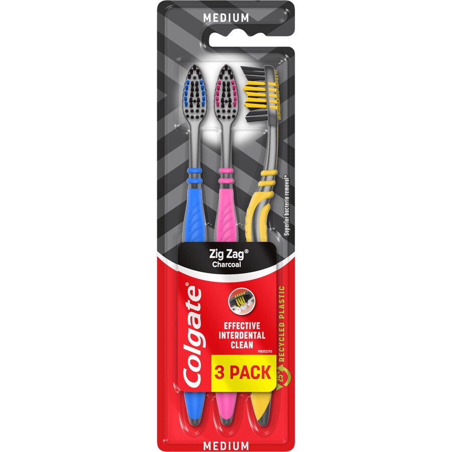 Cepillo de dientes Colgate Zig Zag Carbón 3 piezas