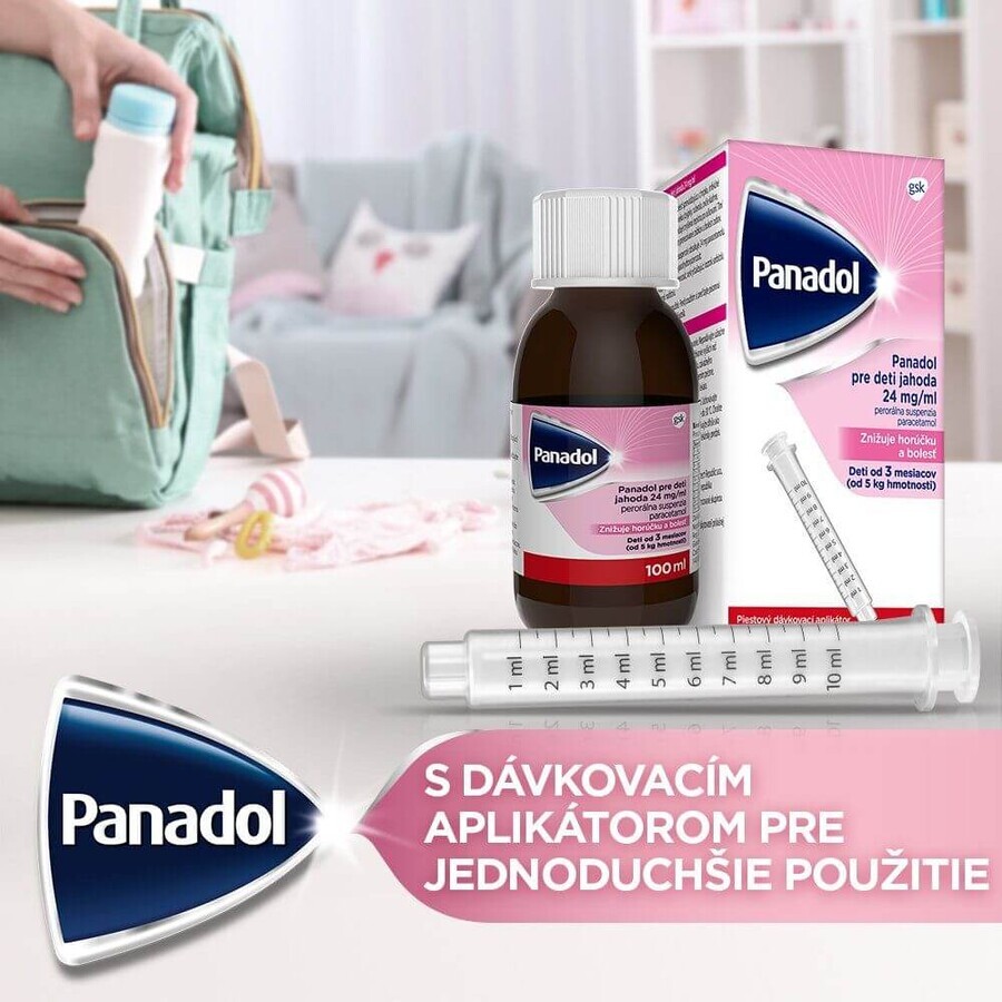 Panadol for children strawberry, from 3M+, for fever and toothache, suspension 100 ml