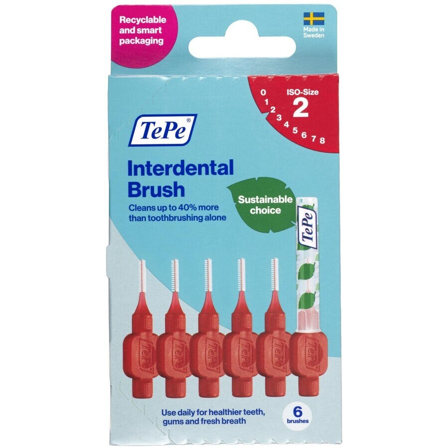 TePe Brosses interdentaires taille 2 rouge 0,5 mm, boîte en papier 6 pcs