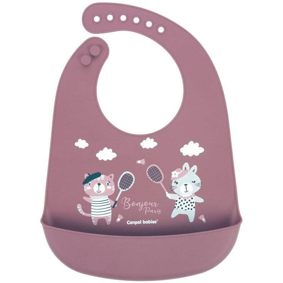 Canpol babies Bonjour Paris Silicone bib with pink pocket